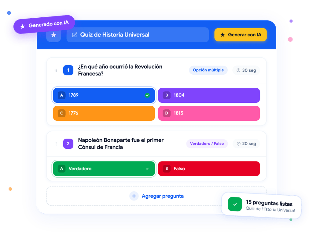 Mockup de creación de quiz online con inteligencia artificial mostrando la interfaz del creador de quizzes